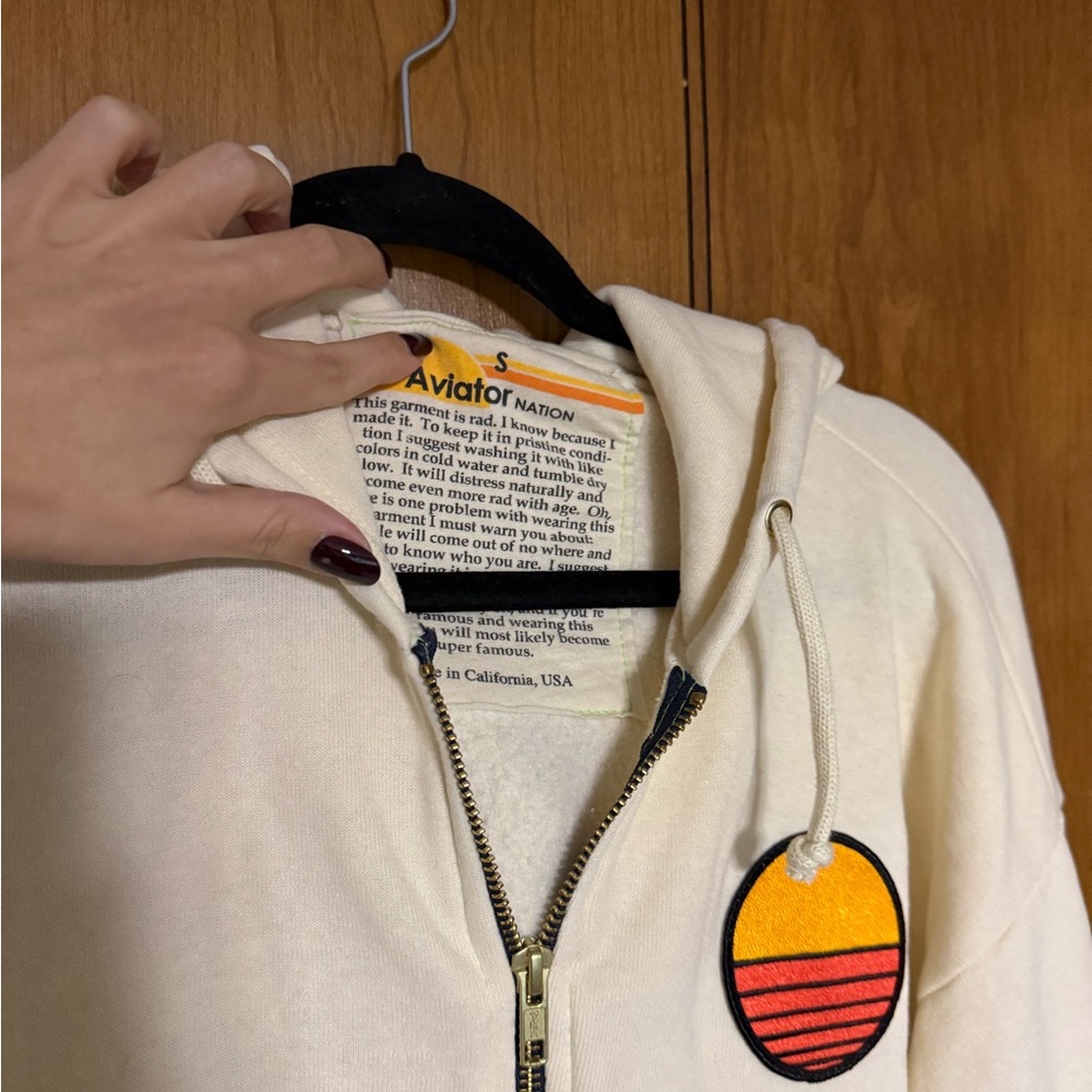Aviator Nation SUNSET PATCH RELAXED CROPPED ZIP HOODIE - Picture 3 of 7